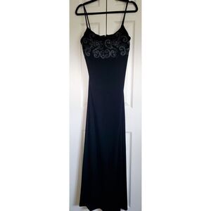 Nightway 14 Black Vintage Velvet Beaded‎ Lined Long Evening Dress Formal